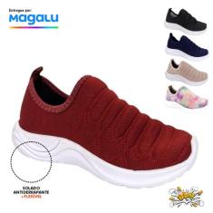 Tênis Calce Fácil elástico sem cadarço bordado Slip on Preto - Pam Kid