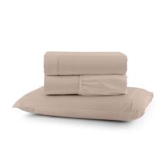 Jogo de Lençol solteiro 3 peças liso micro percal 400 fios com detalhe