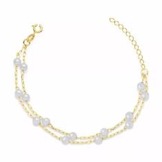 Pulseira Delicada Dupla Com Pérolas Folheado Ouro 18k