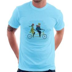 Camiseta Casal  Bicicleta - Foca na Moda, Azul bebê, G