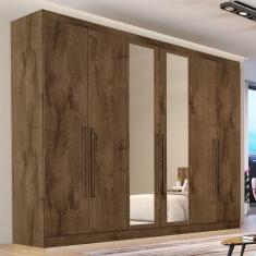 Guarda Roupa Casal Com Espelho 6 Portas 4 Gavetas Oslo-braúna Made Marcs