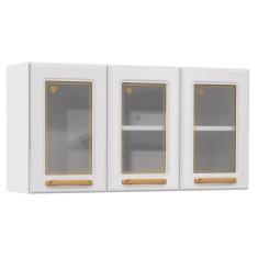 Armário Aéreo p/ Cozinha Diamante 3 Portas c/ Vidro 105cm Branco - Telasul