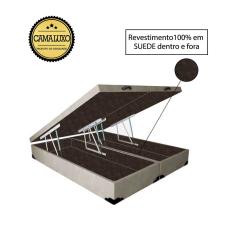 Cama Box Baú Luxo Blindado Casal Bipartido AColchoes Suede Bege 41x138x188