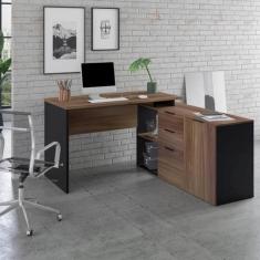 Mesa L Diretor Escritório Home Office 150x150 Marrom Preto - Brv Móvei