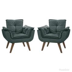 Kit 02 Poltronas Decorativas Opala Suede Cinza - Dora Bela
