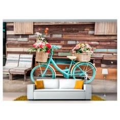 Papel De Parede Bicicleta Flores Cesto 3D Cda09 - Você Decora