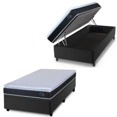 Cama Box Baú Solteiro Colchão Com Molas Ensacadas City Pillow Top 88x188x64cm Hellen Preto/branco