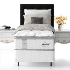 Cama Box de Solteiro Probel Amsterdã com Pillow Top e Molas Ensacadas 72x88x188cm - Branco/Preto
