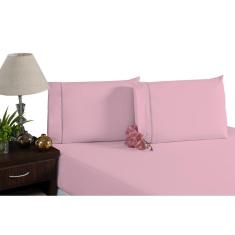 Lençol Com Elástico E Fronhas Ponto Palito Algodão Rosa