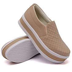 Tenis Slip On Casual Feminino Basico com Costura Matelasse e Sola Alta Reta