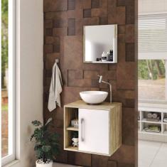 Conjunto para Banheiro Gabinete com Cuba Redonda R30 e Espelheira Soft 500W Carvalho/Branco Chess