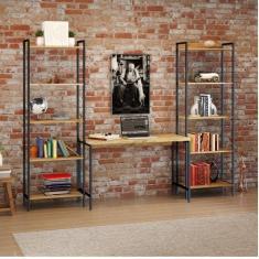 Conjunto Home Office 3 Peças com Escrivaninha e 2 Estantes Industriais Active Yescasa Carvalho