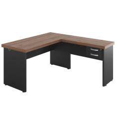 Mesa Em L 2 Gavetas Studio Noce Preto
