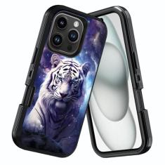 DEHJYYIJUY Capa projetada para iPhone 16 Pro Max, à prova de choque, à prova de poeira/queda, 3 camadas, resistente, capa protetora robusta para iPhone 16 Pro Max (2024) de 6,9 polegadas, tigre branco