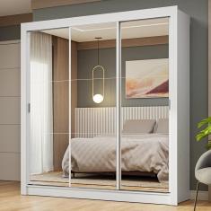 Guarda-roupa Casal 3 Portas Correr Espelho Branco Nobre
