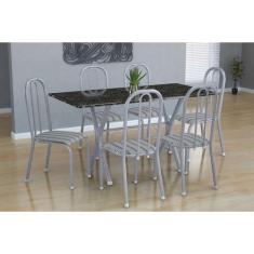 Conjunto de Mesa Miame com 6 Cadeiras Madri Branco Prata e Preto Listr