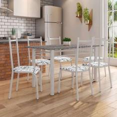 Conjunto de Mesa Granada com 6 Cadeiras Lisboa Branco Prata e Branco F
