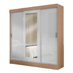 Guarda Roupas Casal Com Espelho 3 Portas De Correr 2 Gavetas Mônaco Maxel Madeirado