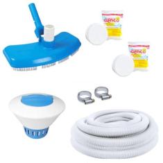 Kit Aspirador com Mangueira 4m + Flutuador e 2 Pastilhas de Cloro