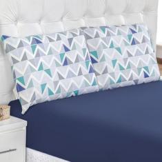 Jogo de Cama Lençol Siena Casal Malha Estampada Algodão 3 Peças - Azul
