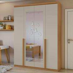 Guarda-roupa 4 Portas 2 Gavetas 100% Mdf Alonzo Com Espelho Amêndoa Clean-off White
