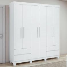 Guarda-roupa 6 Portas 4 Gavetas Zeus Com Pés Branco
