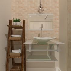 Gabinete de Vidro 60cm com Cuba Quadrada Branco