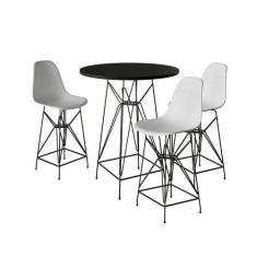 Jogo Mesa Bistrô Eames Preta 60Cm 3 Banquetas Branca Base Ferro Preto 
