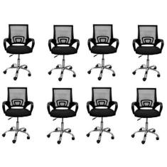 Kit 8 Cadeiras de Escritório Diretor Tela Mesh Base Cromada Santiago -