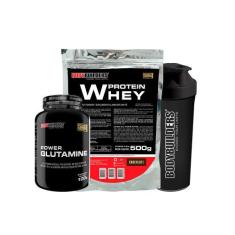 KIT Whey Protein 500g + Power Glutamina 100g + Coqueteleira - Bodybuil