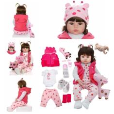 Boneca Reborn Silicone Olhos Castanhos Linda Kit Acessórios - Cegonha 