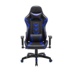 Cadeira Gamer Pelegrin Em Couro Pu Reclinável Pel-3003 Preta E Azul