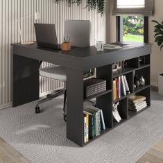 Mesa de Escritório em L 8 Nichos Montecello Yescasa Grafite/Grafite
