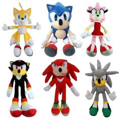 Pelúcias Sonic, Tails, Amy, Shadow, Knucles e Silver - 06 Personagens