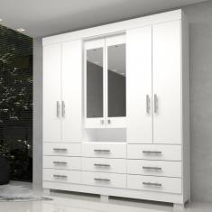 Guarda Roupas Casal 6 Portas 9 Gavetas Com Espelho Debora ACP - Branco