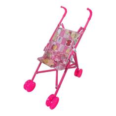 Carrinho de Boneca Dobrável Simples Rosa Estampado - 35cm