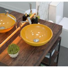 Kit Cuba R35 com Válvula Click 1 Polegada G e Sifão Cromado e Flexível Compace Amarelo