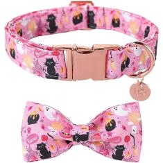 UP URARA PUP Coleira de cachorro de Halloween com gravata borboleta e flor, gravata borboleta de algodão e coleira de cachorro de flor para meninos ou meninas, coleira rosa fofa confortável para animais de estimação com fivela de metal