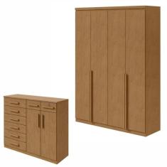 Conjunto de Guarda-Roupa Alonzo e Cômoda Toronto Amêndoa Clean