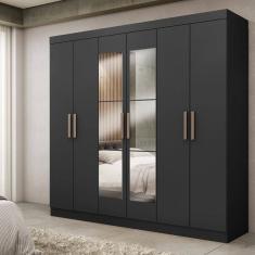 Guarda Roupa Casal Espelho MDF 6 Portas 2 Gavetas Genebra Maxel
