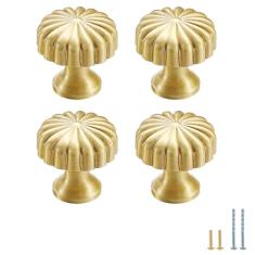Evionlin 4 maçanetas M de latão sólido de cobre puro cone puxadores para gaveta de armário de cozinha, puxadores de latão dourado escovado com parafusos