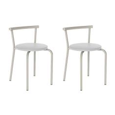 Conjunto 2 Banquetas 105 Tubo Prata Napa Branca Carraro