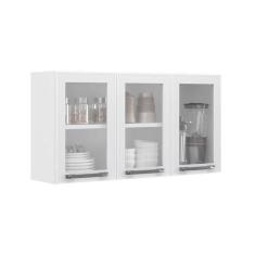 Armário Aéreo De Cozinha Branco 3 Portas Com Vidro Florença