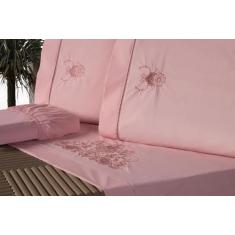 Jogo Lençol Queen Bordado Crivo 4 Peças 100% Algodão Ponto palito - IN