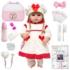 Boneca Reborn Gatinha Loira Fofa Lindo Vestido + Kit Itens - Cegonha R