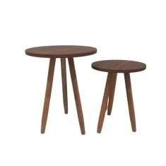 Conjunto 2 Mesas De Canto Laterais Sofá Sala Mdf Pés Madeira - Pau Ferro