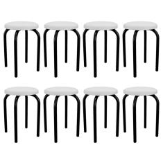 Kit 8 Banquetas Baixas Empilháveis Maviê Industrial Aço Assento Couro Sintético 45 Cm Branco Mpozenato