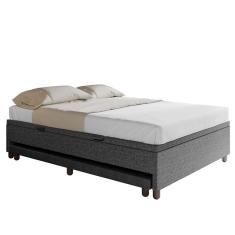 Bicama Casal Box Com Baú 138x188cm Samy S05 Linho Preto - Mpozenato