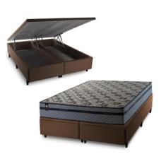 Conjunto Box Baú Montreal Cinza 158x198x71 c/ Molas Ensacadas - King H