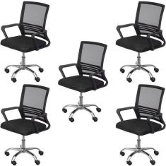 Kit 5 Cadeiras para Escritório Diretor Lyon Baixa em Tela Mesh Preto